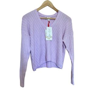 Pink Rose Super Soft V-Neck Crop Sweater - Lilac
